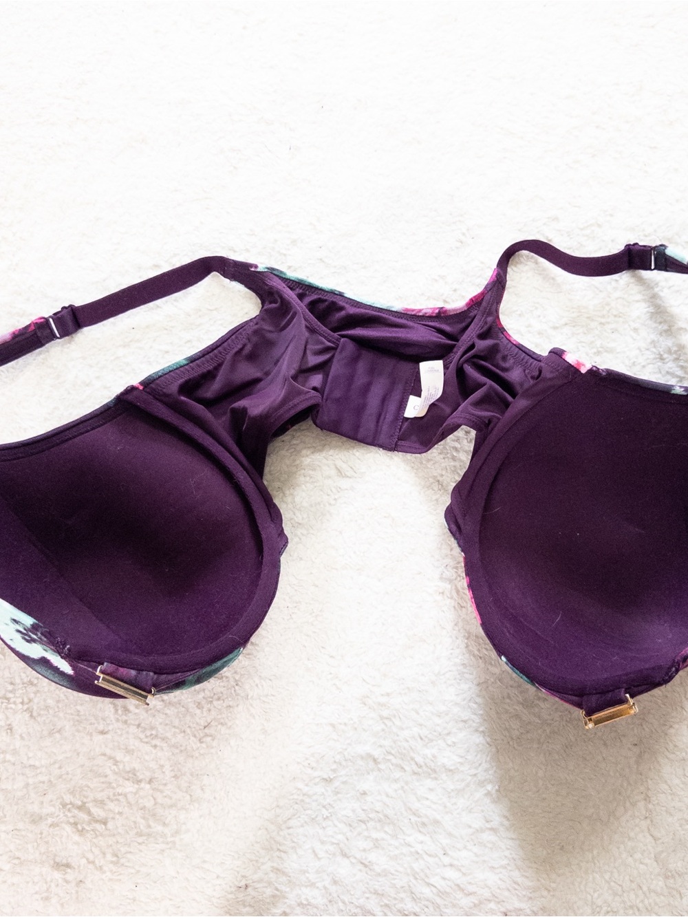Cacique 44F Purple Floral Front Closure Bra Plus Size Underwire Like New - Picture 6 of 7